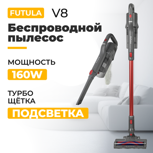 Пылесос для дома Futula V8, серый, вертикальный, аккумуляторный с Hepa ...