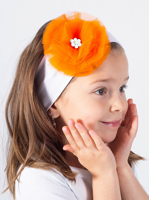 Повязка на голову Валерия Мура с цветком, белая с оранж. неоном