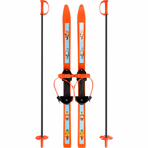 беговые лыжи олимпик вираж спорт с креплением цикл с палками 100 см оранжевый Лыжи детские Вираж-спорт с палками (100/100)
