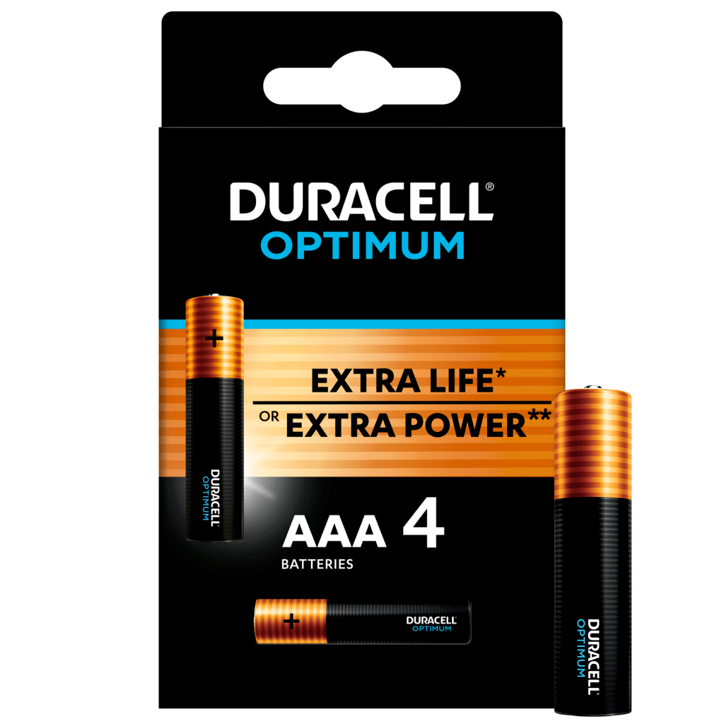 Алкалиновые батарейки DURACELL OPTIMUM OP2400 AAA LR03 1.5В (4 шт. в упаковке)