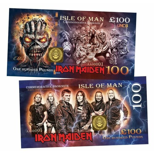 100 pounds (фунтов) — Iron Maiden. Остров МЭН (Isle of Man). UNCB. Памятная банкнота.