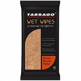 TARRAGO Влажные салфетки для замши, велюра, нубука 15 шт.