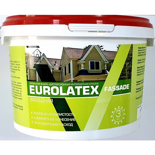 Краска фасадная латексная EUROLATEX Fassade PREMIUM супербелая 6 кг База А 1478₽