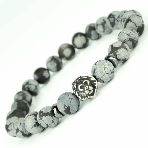 фото Браслет, гематит, обсидиан, 1 шт., размер 18.5 см, коричневый, серебряный bijoustore