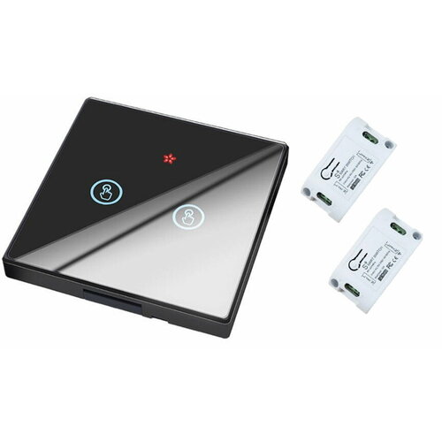 Комплект - Беспроводной выключатель 2-канальный RF 433Mhz черный SRF2B + 2 Радиореле с поддержкой Wi-Fi D01W