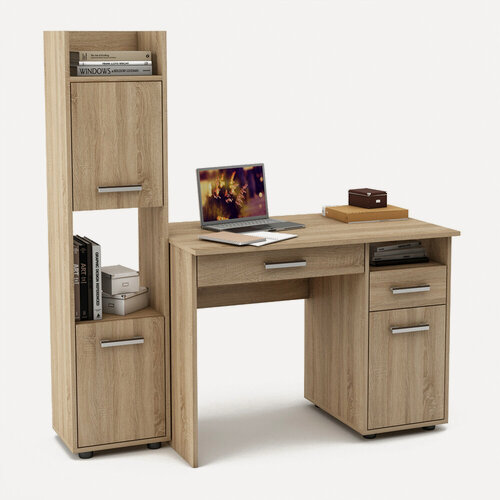 Изображение товара Стол письменный, компьютерный и стеллаж с тумбой №1 ЯС,145,3х135х60 см, Дуб сонома