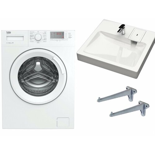 Стиральная машина под раковину Beko WRS 5512 BWW с раковиной Адель 55 над стиральной машиной 3664900₽