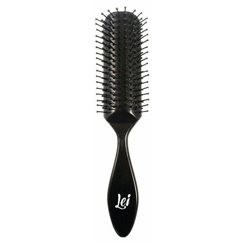 LEI Расчёска массажная 020, чёрная массажная расческа для волос lei 220 с пластиковыми зубьями 1 шт