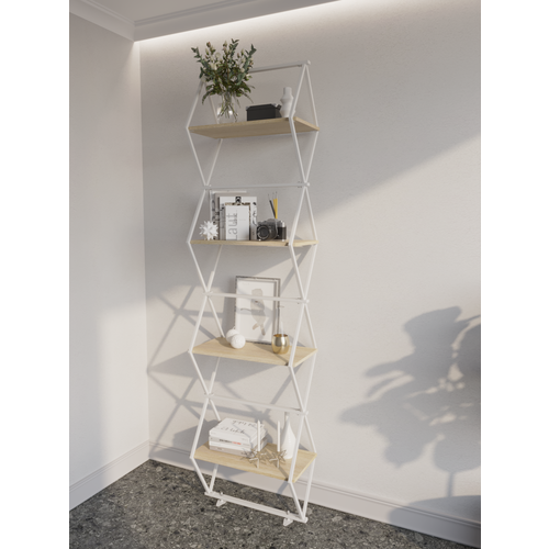 фото Стеллаж km loft ромбо слим белый/дуб сонома лофт для дома в гостинную перегородка