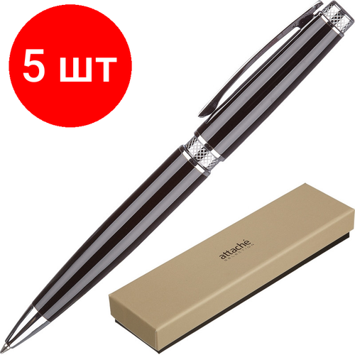Комплект 5 штук, Ручка шариковая Attache SelectionDesire, черн. корп, пов. мех, синий, футляр