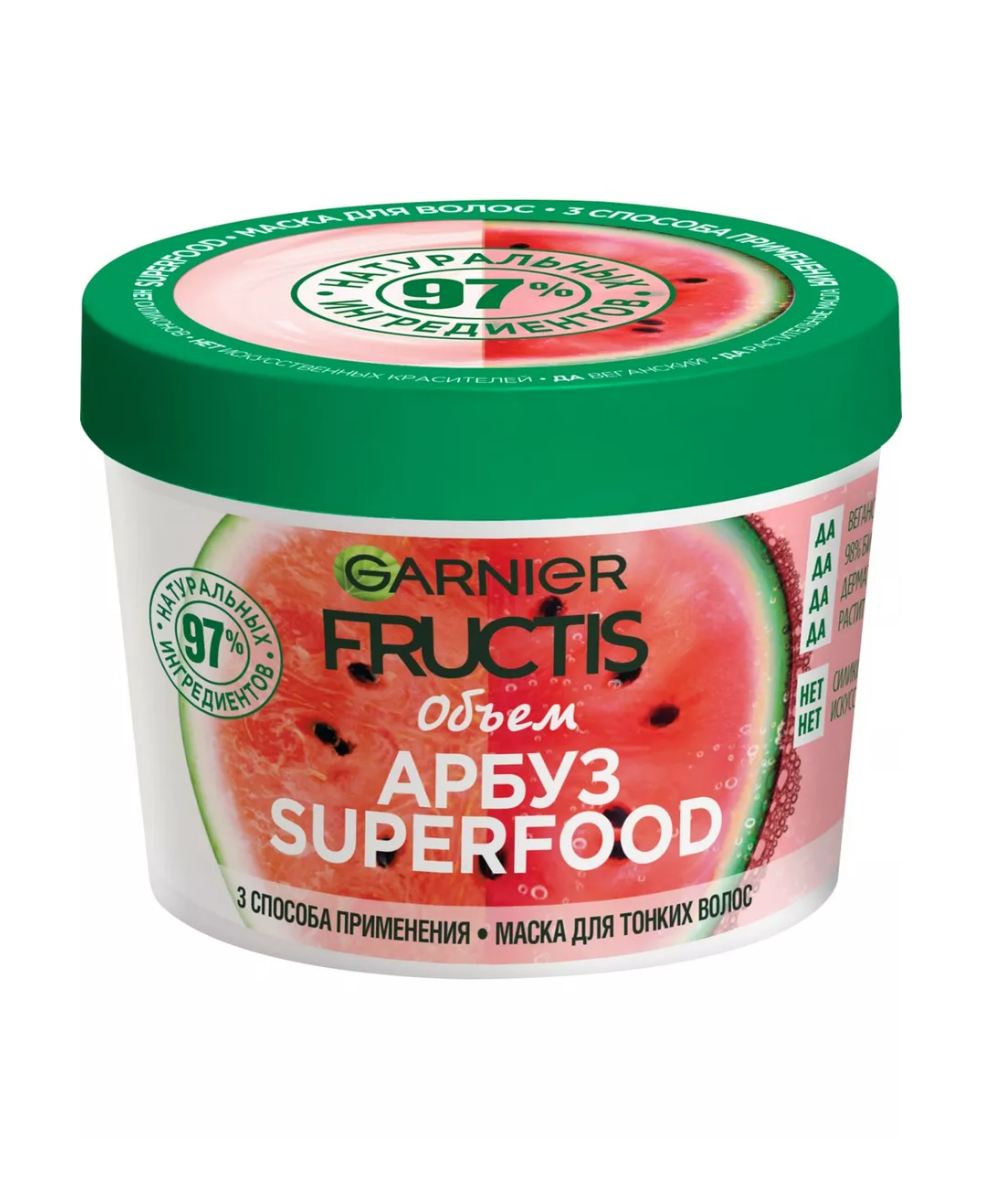 GARNIER Маска для волос Fructis Superfood Арбуз Объем, 390 г, 390 мл, банка