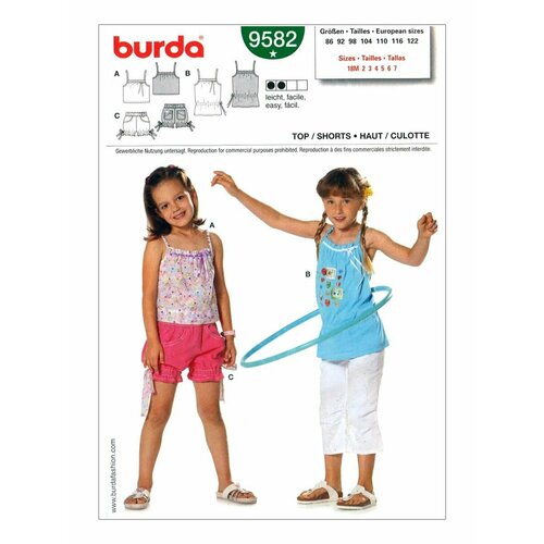 Выкройка Burda 9582 Топ, шорты выкройка burda 9414 шорты