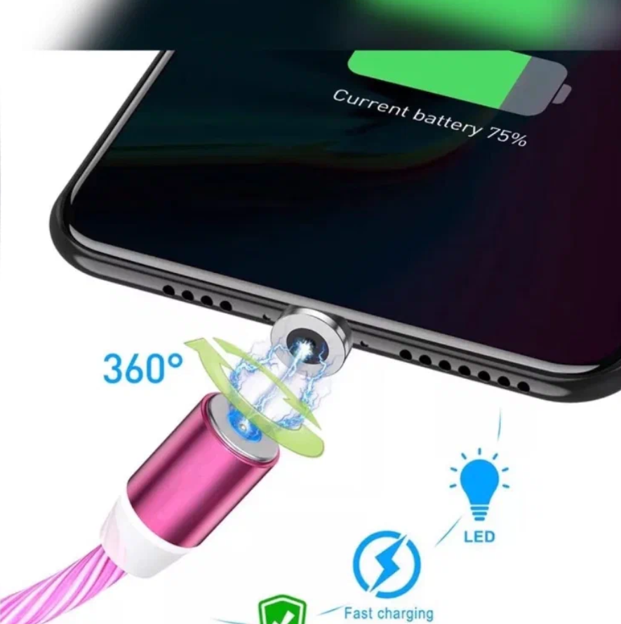 Магнитный светящиеся белый кабель 3в1/Lighting-Type C-Micro USB