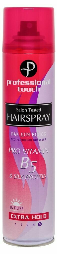 Лак для волос Professional Touch Pro vitamin B5 & Silk Protein экстрасильная фиксация, 265 мл - фото №2