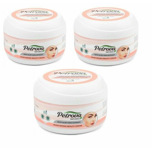 PETROVA Крем увлажняющий, натуральный для лица, Экстракт Алоэ & масло сладкого Миндаля, 200 мл, 3 шт
