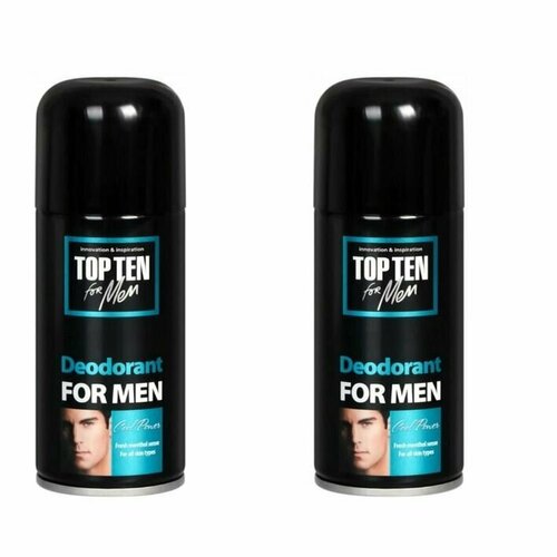 Top Ten Дезодорант-спрей COOL POWER с ярким ароматом ментола for men, 150 мл, 2 шт top ten for men дезодорант спрей r active для нормальной кожи 150 мл 2 шт