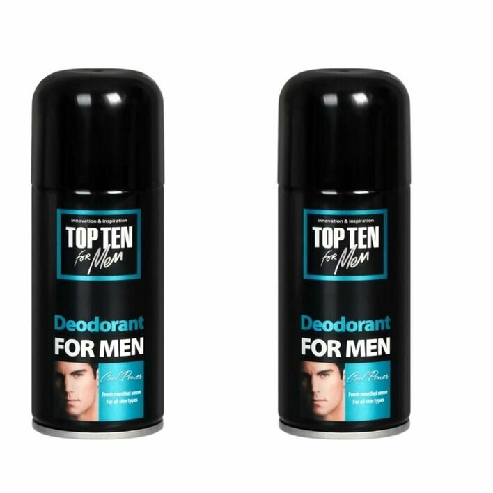Top Ten Дезодорант-спрей COOL POWER с ярким ароматом ментола for men, 150 мл, 2 шт