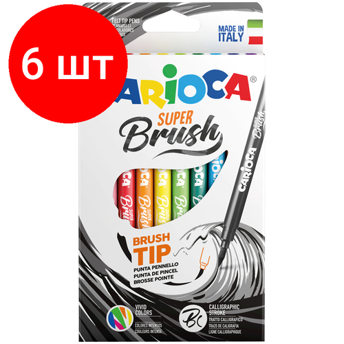 Комплект 6 шт, Фломастеры с кистевым пишущим узлом Carioca Super Brush, 10цв, смываемые, картон, европодвес фломастеры carioca 150107 комплект 6 шт