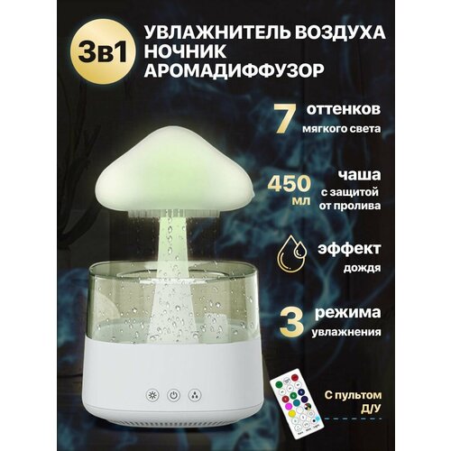 Увлажнитель воздуха ароматический диффузор цвет белый 3 режима дождя 7 режимов подсветки ароматерапия 288000₽