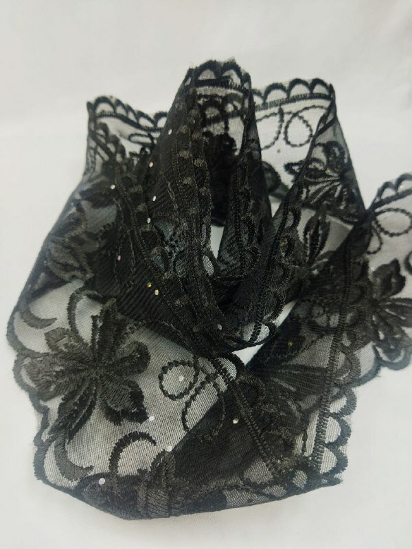 Кружево на сетке 1м x 10см черное