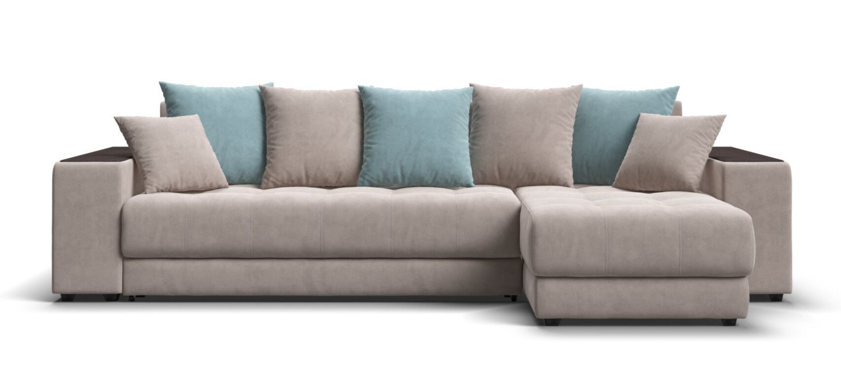Угловой диван Много мебели Дубай 2.0, велюр Monolit латте/аква, 300x155x87 см