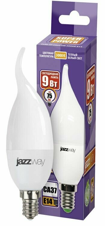 фото Лампа светодиодная (LED) Свеча на ветру Е14 9Вт 820лм 3000К 230В матов. Jazzway