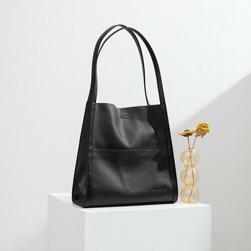 фото Сумка тоут кожа зернистая 2206-ч, фактура зернистая, черный sn.style