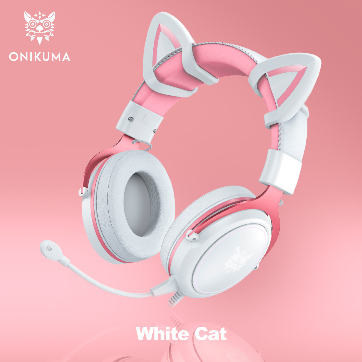 Игровые наушники Onikuma X10 White Cat белые с кошачьими ушками и подсветкой