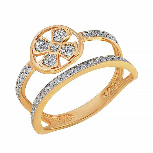 фото Кольцо золотая подкова, красное золото, 585 проба, фианит, размер 21