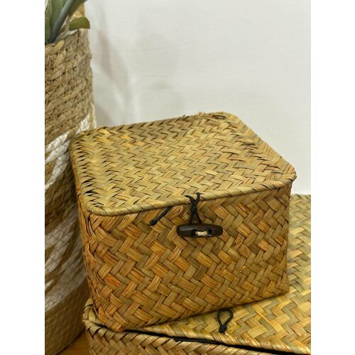 Плетенная корзинка для хранения с крышкой из бамбука 14х14х11 Sea Home