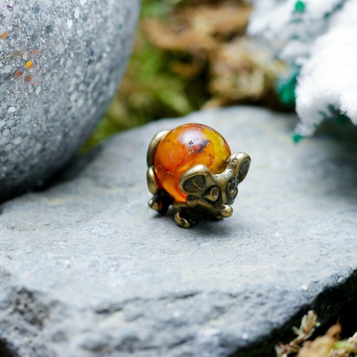 Сувенир кошельковый "Мышка загребушка с янтарным шариком", с натуральным янтарем (комплект из 10 шт)