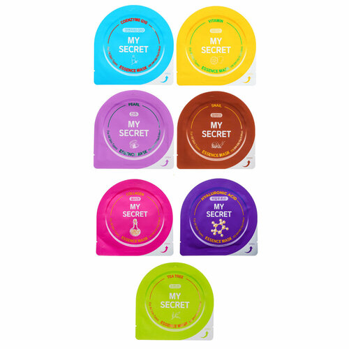 Маска для лица MY SECRET, 25г, 6 видов: Collagen/Hyaluronic/Vitamin/Tea Tree/Snake/Snail, 25 штук