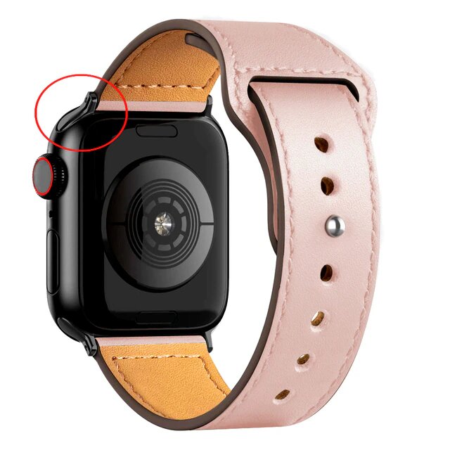 Кожаный ремешок для Apple Watch series 3 4 5 6 7 8 9 SE, в корпусах 38, 40, 41. Розовый / Pink BF (Черная Фурнитура)