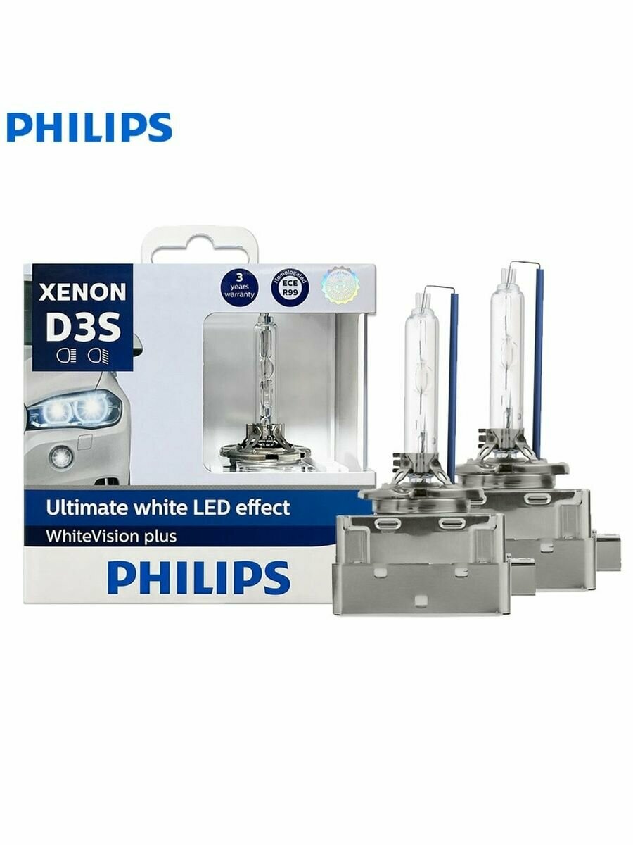 Ксеноновая лампа Philips D3S 35W +120% Xenon WhiteVision 2шт QR подлинности 42403WHV2X2