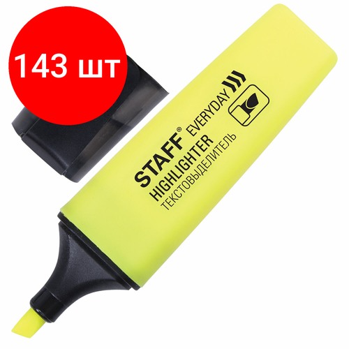 Комплект 143 шт, Текстовыделитель STAFF EVERYDAY, желтый, скошенный наконечник, 1-5 мм, 151638