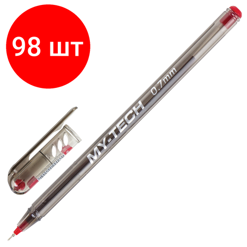 Комплект 98 шт, Ручка шариковая масляная PENSAN My-Tech, красная, игольчатый узел 0.7 мм, линия письма 0.35 мм, 2240/25