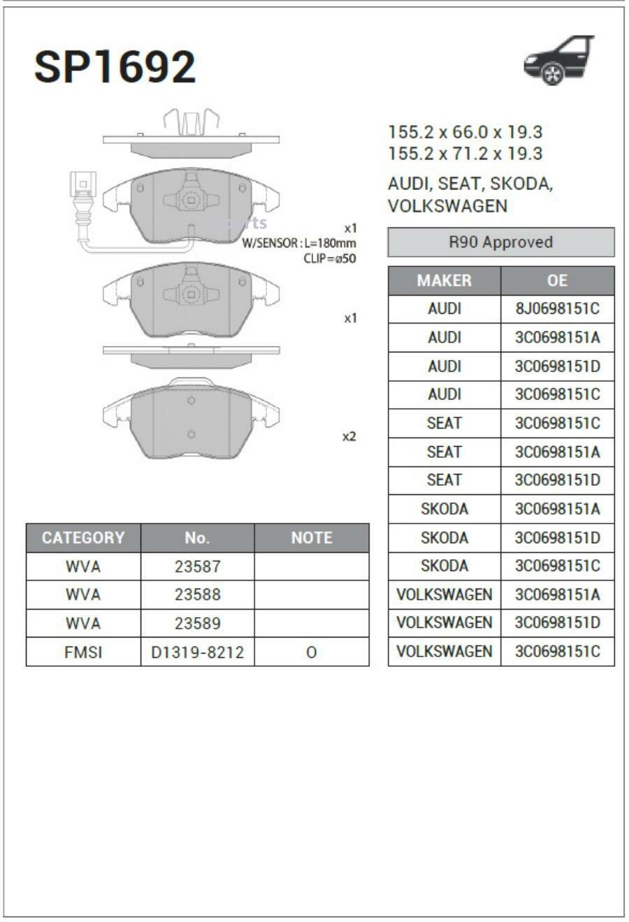 SANGSIN BRAKE SP1692 Колодки тормозные передние