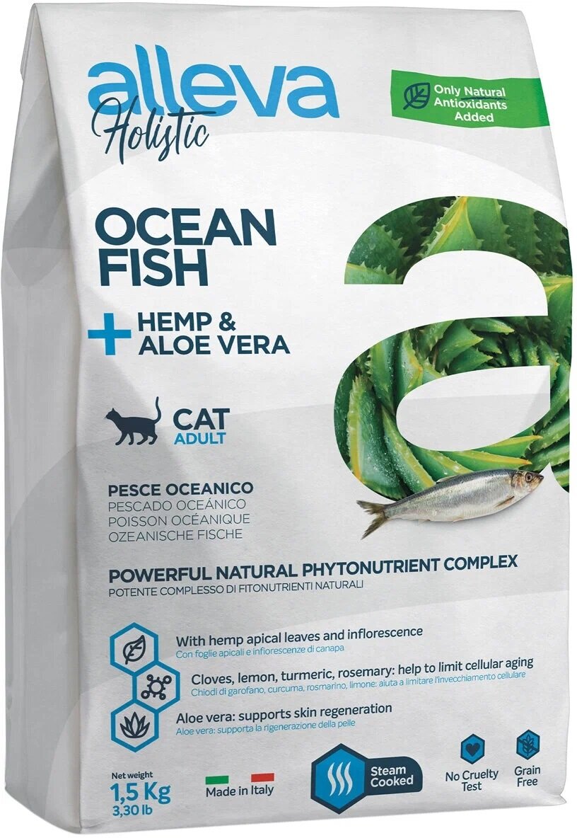 Сухой корм для кошек Alleva беззерновой, с океанической рыбой, с алоэ верой 1.5 кг