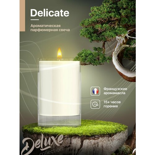 Свеча ароматическая для дома Medori DELICATE парфюмированная, декоративная с запахом в стеклянном стакане, из соевого воска для украшения интерьера