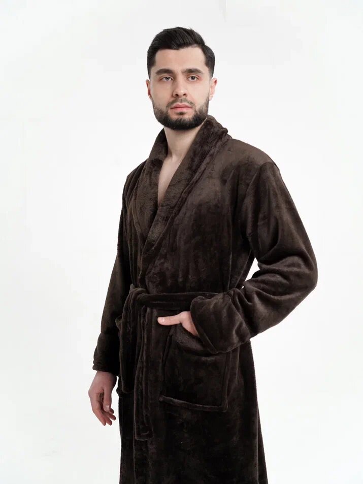 Халат коричневый с длинным рукавом и карманами - фотография № 1