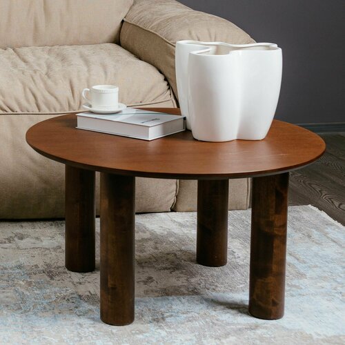 Столик журнальный PECOLA круглый деревянный нераздвижной на 4 ножках, кофейный, придиванный, мебель из дерева на кухню в гостиную детскую для дома, дачи, массив дерева бук