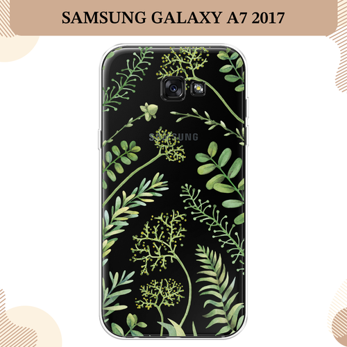 Силиконовый чехол Green Leaves на Samsung Galaxy A7 2017 / Самсунг Галакси A7 2017, прозрачный