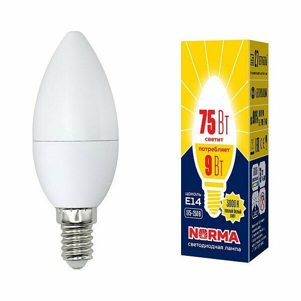 Лампа светодиодная Mebelion E14 175-250В 9Вт 3000К UL-00003804
