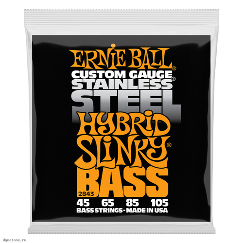 ERNIE BALL / США ERNIE BALL 2843 Stainless Steel Slinky Hybrid 45-105 - Струны для бас-гитары струны для бас гитары ernie ball 2843 45 105