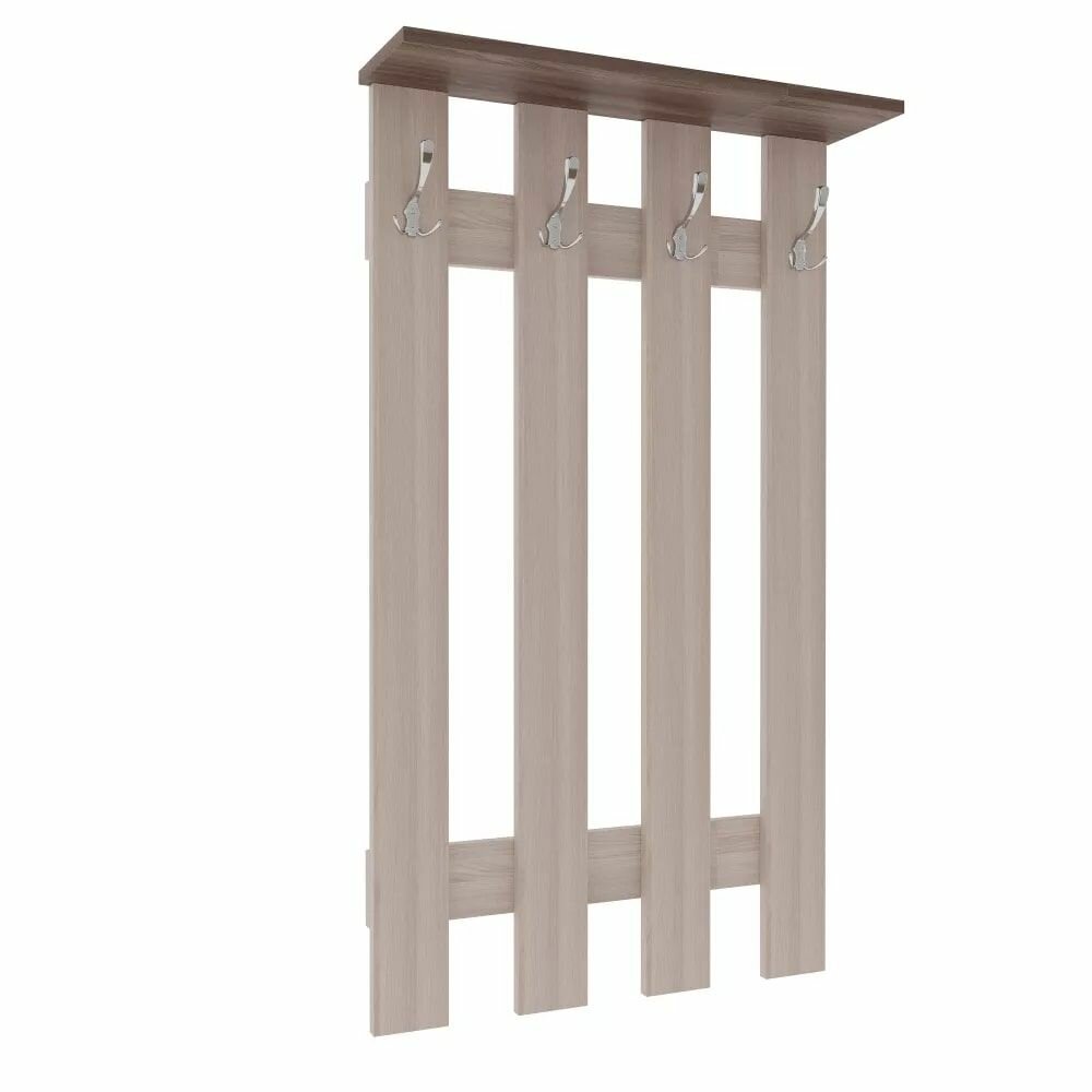 фото Вешалка настенная 800 MENFI VS 100 Шимо темный/шимо светлый ЛДСП с полкой, крючками, для прихожей, коридора, дома, дачи, офиса 800х200х1376 гросс