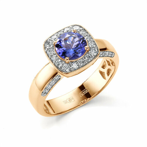 Кольцо Белый Бриллиант, красное золото, 585 проба, родирование, бриллиант, танзанит, размер 16, красный