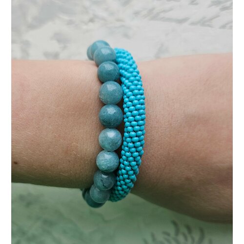 фото Браслет, аквамарин, бисер, размер 15 см handmade_svetlanaf