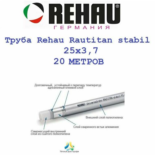 Труба Rehau Rautitan stabil 25х3,7 - 20 метров. труба rehau rautitan stabil 20х20 9 отопление и водоснабжение 100м 11301311100
