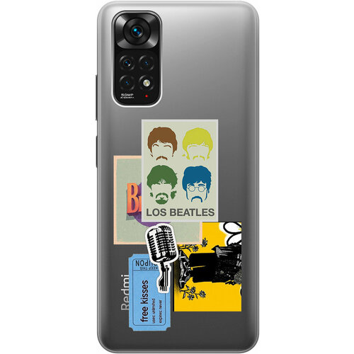 Силиконовый чехол на Xiaomi Redmi Note 11, Note 11S, Сяоми Редми Ноут 11, Ноут 11С с 3D принтом Beatles Stickers прозрачный чехол книжка на xiaomi redmi note 11 note 11s сяоми редми ноут 11 ноут 11с с 3d принтом beatles stickers черный