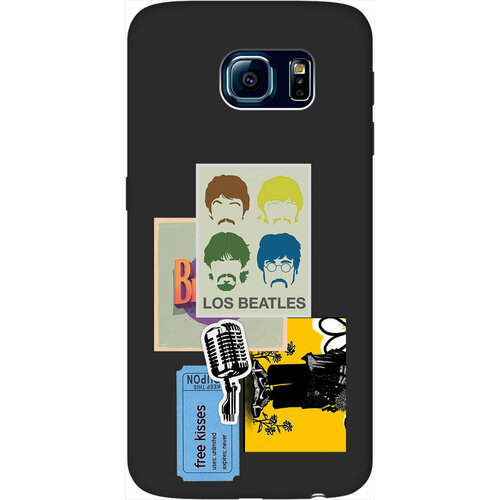 Матовый Soft Touch силиконовый чехол на Samsung Galaxy S6, Самсунг С6 с 3D принтом Beatles Stickers черный матовый soft touch силиконовый чехол на samsung galaxy s5 самсунг с5 с 3d принтом beatles stickers черный